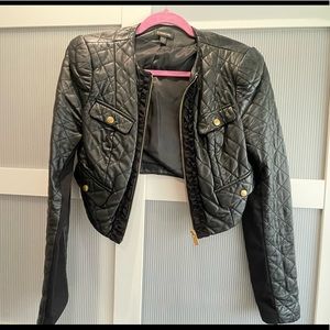 Bebe cropped leather jacket. Gold buttons and ruffle detail. Size S. Gently worn